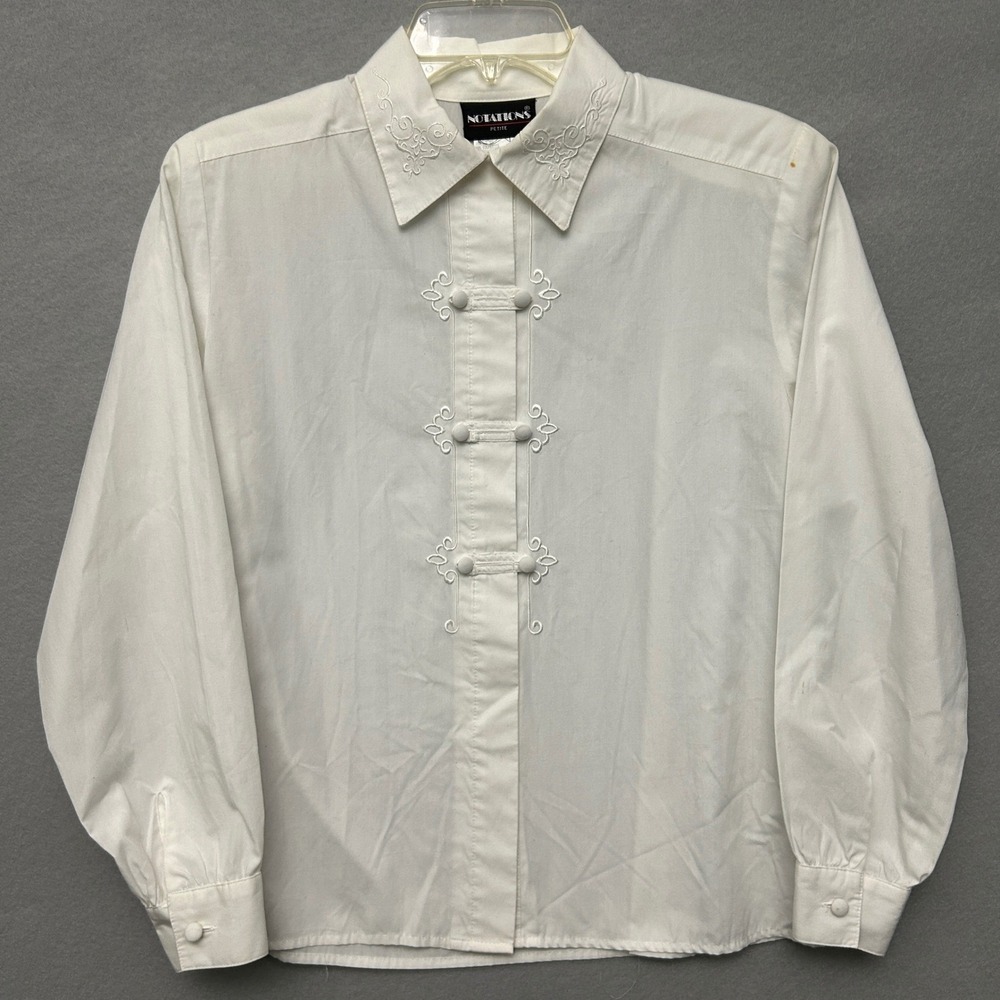 Notations Women Small Blouse White VTG Victorian Edwardian Embroidered Button Up